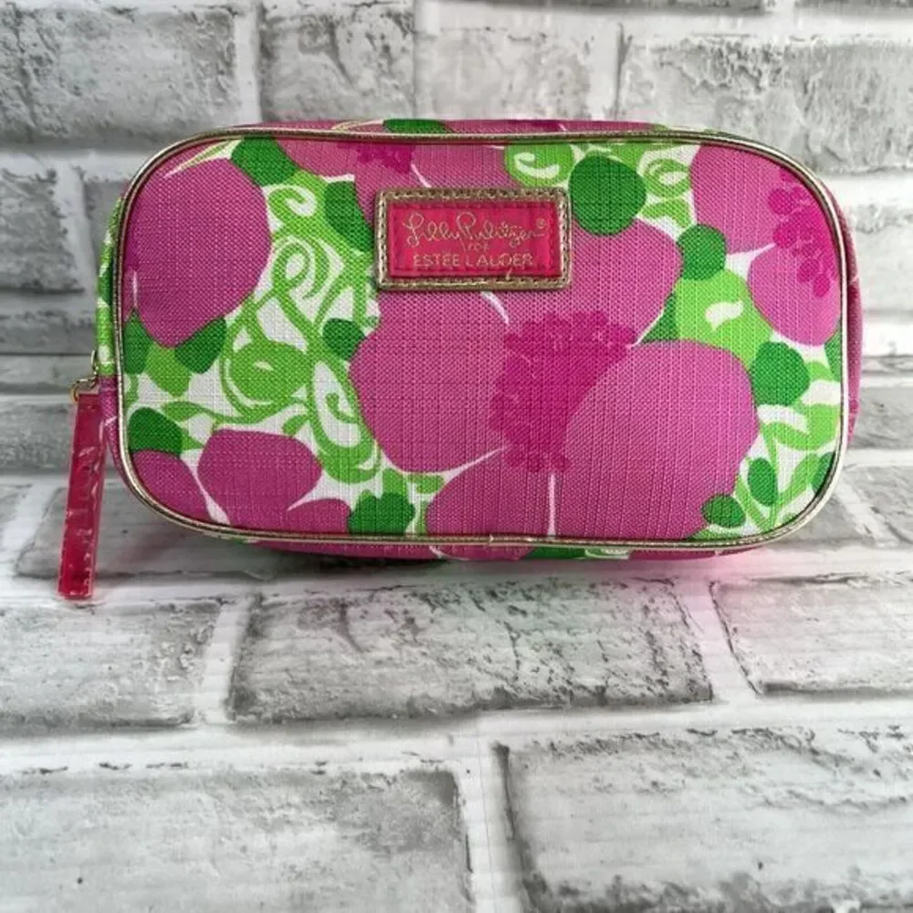 Lilly Pulitzer for Estee Lauder Pink Floral Cosmetic Clutch Bag